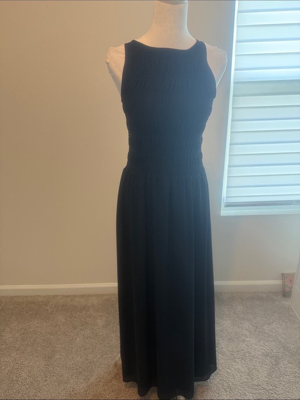 Michael Kors Black Sleeveless Maxi Dress with Shirred Bodice
